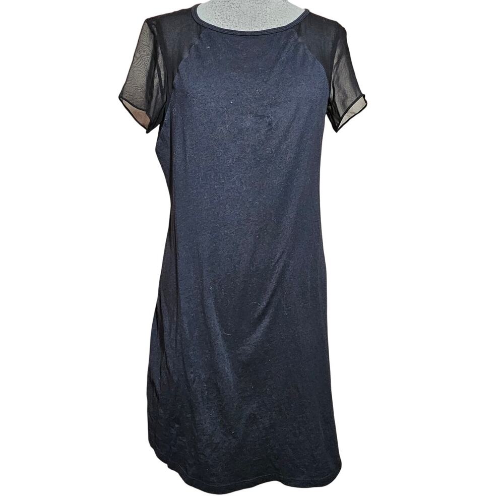 Theyskens Theory Black Cotton and Silk Sheer Accent Mini Dress Size Small